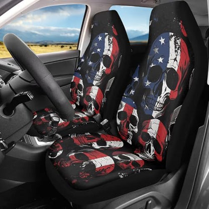 American Flag Set of 2 Pieces Automotive Seat Cover Car Front Seat Cover 4th of July Car Seat Protector Skull Patriotic Bucket Seat Cover Easy to Install - color: American Flag Skull