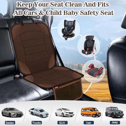 Sinvitron Car Seat Protector for Child Car Seat, Waterproof Car Seat Cover for Leather and Fabric Seats, 2 Mesh Pockets, Non-Slip Bottom, Thick Padding Cushion(1 Pack, Brown) - color: 1 Pack Brown