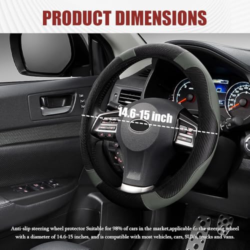 Car Steering Wheel Cover, Steering Wheel Protector, Universal 14.5-15 Inch Microfiber Leather Breathable Auto Steering Wheel Covers, Carbon Fiber Steering Wheel Cover for Women Men (Gray) - color: Gray