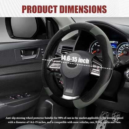 Car Steering Wheel Cover, Steering Wheel Protector, Universal 14.5-15 Inch Microfiber Leather Breathable Auto Steering Wheel Covers, Carbon Fiber Steering Wheel Cover for Women Men (Gray) - color: Gray