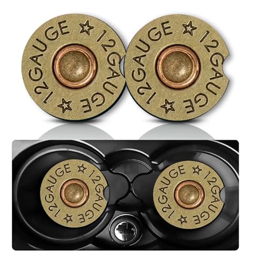Car Coasters for Cup Holders,2 PCS Universal Non-Slip Cool 12 Gauge Bullet Shaped Brass Rubber Car Coasters,2.75" Cars Cup Drink Holder Coaster Decor Bullet Cars Accessories for Men,Women - color: 12 Gauged