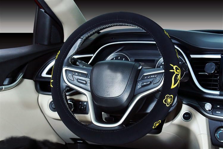 Mayco Bell Automotive Women Embroidery Cute Car Steering Wheel Cover (Yellow Butterfly New) - color: Yellow Butterfly
