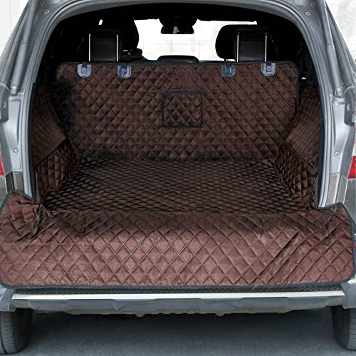 PETICON SUV Cargo Liner for Dogs, Waterproof Trunk Cover for SUVs with Bumper Flap Protector, Scratchproof Durable 600D Oxford Fabric, Non-Slip, Machine Washable - color: brown