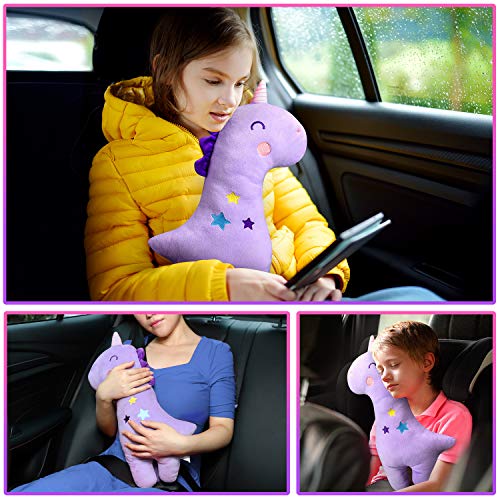 Farochy Unicorn Seat Belt Pillow Kids Unicorn Seat Belt Cover, Car Pillow for Kids, Vehicle Shoulder Pads, Seatbelt Strap Pillows Children, Animal Travel Pillow (Purple)