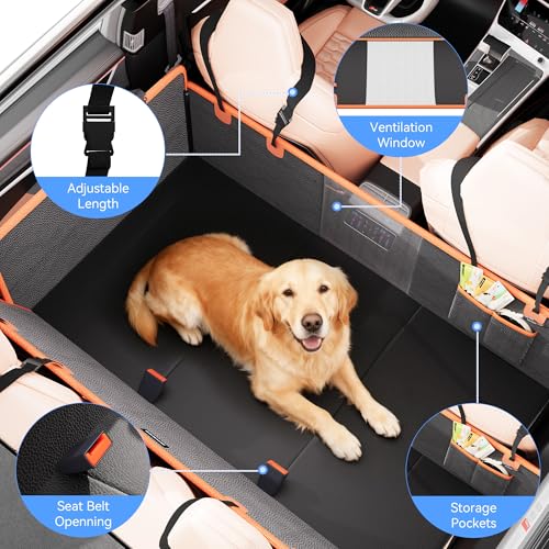Back Seat Extender for Dogs, PU Leather Hard Bottom Dog Car Seat Cover for Back Seat, Waterproof, Scratch Proof and Anti Slip Dog Hammock for Cars and SUVs, Holds 400 lbs - size: Large