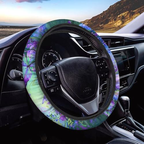 AFPANQZ Butterfly Daisy Car Steering Wheel Cover Stretch-on Comfortable Grip Automotive Steering Wheel Cushion Anti-Slip Universal 14-15 inch Machine Washable - color: Butterfly Daisy