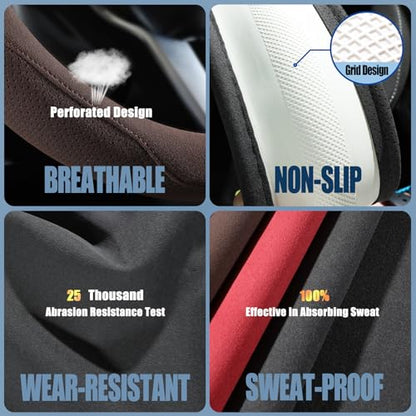 Brown Suede Steering Wheel Cover, Breathable Non-Slip Sweat-Proof Wear-Resistant No Pilling, Warm in Winter and Cool in Summer, Universal 15 inch - color: Brown, size: Round-M[14.5''-15'']