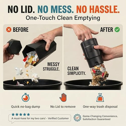 Trash Trapper Car Trash Can Cup Holder | Mini Car Trash Can | Fits in Most Doors | 5.1" x 2.9" | Traps More & Empties Less, Patent-Pending Compaction, Gifts for Men, Black/Grey
