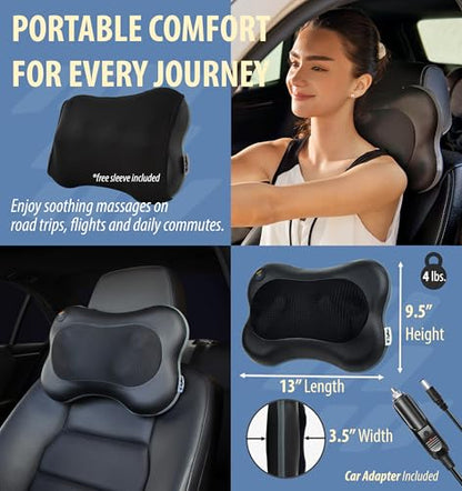 Zyllion Shiatsu Back and Neck Massager with Heat - 3D Electric Kneading Deep Tissue Massage Pillow for Muscle Pain Relief, Black, ZMA-13 - color: Black
