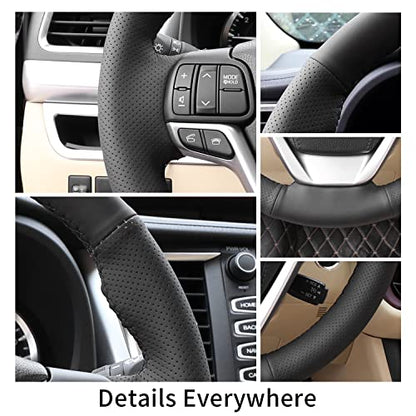 Hand-Stitch Steering Wheel Cover on Wrap with Microfiber Leather Fit for Toyota Aurion 2012/Avalon 2013 2016/Venza 2013/Camry 2015/Highlander 2014 2017/Avensis 2016/Sienna 2018
