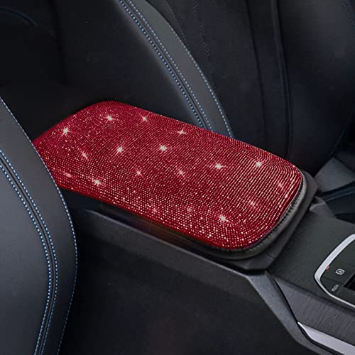 Car Armrest Cover for Women Red Car Accessories Bling Diamond Rhinestone Auto Center Console Cover Pad Car Decor for Women - color: Red