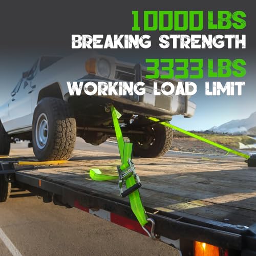 4PCs 2" x12' Recovery Winch Strap w/RTJ Cluster Hook, 10000LBS Tow Truck Car Wrecker Winch Tie Down Straps, Heavy Duty Autohauler Car Tie Down Straps(Green) - size: 2"x12FT(4PCs)-Green