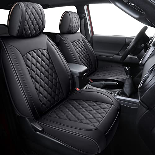 Toyota Tacoma Seat Covers Custom Fit 2005-2026 TRD Pro Magnetic Gray Limited SX Package Double Cab Pickup Truck Waterproof Leather Front Car Cushions (2 PCS Front, Black) - color: 2 PCS Front/Black