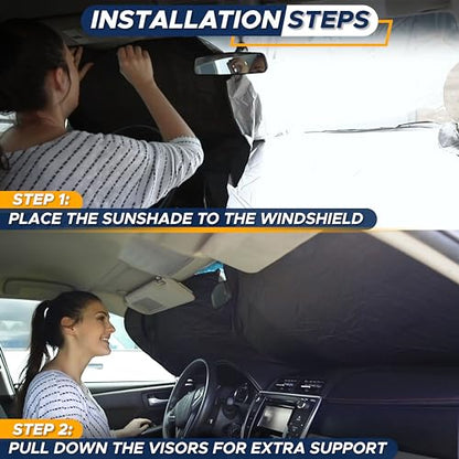 EcoNour Car Windshield Sunshade | Blocks 99% Heat & Keeps Interior Cool | Universal Fits Cars, SUVs, Trucks | Automotive Sun Screen, Visor & Car Accessories for Summer | Medium (64x32 Inches) - size: Medium