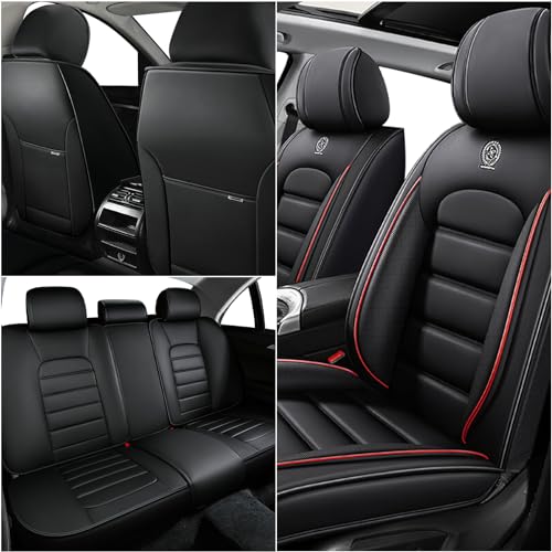 Car Seat Covers for Kia K5 2021-2026, Premium Nappa Leather, Waterproof, Anti-Slip, Full Coverage, Airbag Compatible, Breathable, All-Weather, Easy Install (2 Seats, Black&Red) - color: 2 Seats - Black&Red, size: Kia K5 2021-2026