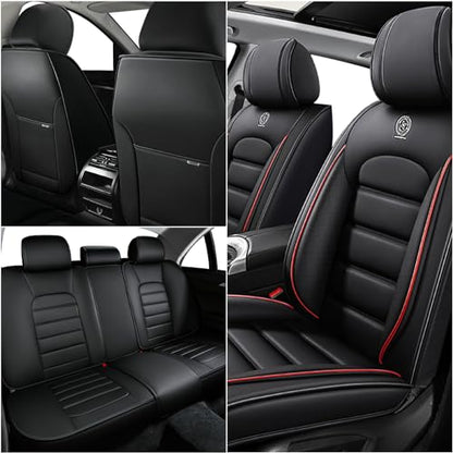 Car Seat Covers for Kia K5 2021-2026, Premium Nappa Leather, Waterproof, Anti-Slip, Full Coverage, Airbag Compatible, Breathable, All-Weather, Easy Install (2 Seats, Black&Red) - color: 2 Seats - Black&Red, size: Kia K5 2021-2026