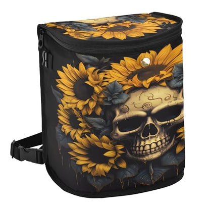 MNSRUU Car Trash Can with Lid, Skull and Sunflower Car Trash Bag Hanging Organizers and Storage for Front Back Seat, Leak-Proof Trash Bin - color: Skull I1101