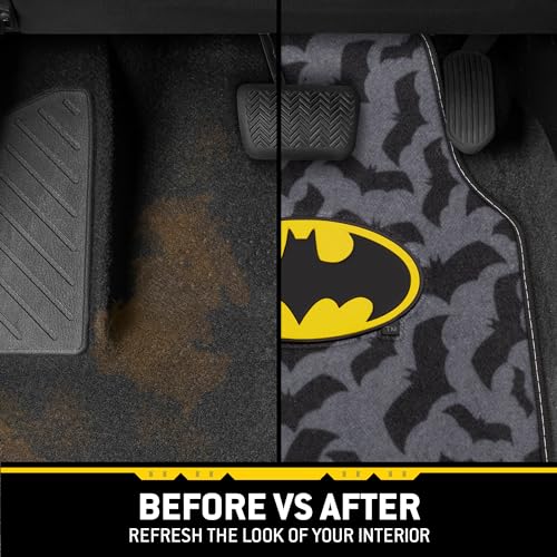 Batman Carpet Car Floor Mats, DC Comics Design, for Car, Truck, SUV - Comfortable, No Slip Nib Backing, Unique Full Print, Protects Car Floor - style: Vehicle Floor Mat