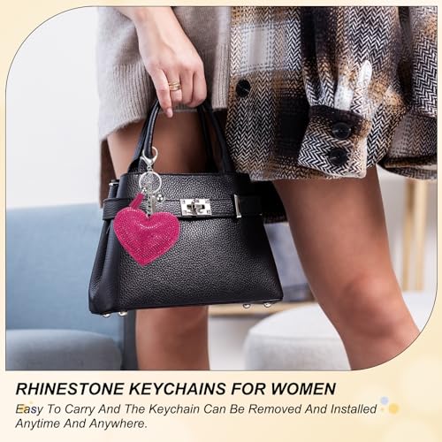 PATIKIL Rhinestone Keychains for Women, Cute Bling Heart Shape Purse Charm for Bag Handbags Car Keys - color: White-white