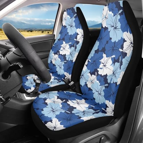 Blue Hibiscus Car Front Seat Covers Soft Car Seat Cover Universal Fit Most Cars,SUV, Trucks, Easy to Install Breathable Front Seats Cover Fashion Auto Interior Accessories - color: Blue Hibiscus