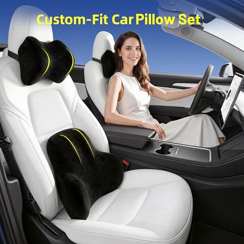 Car Pillow for Toyota Camry（1 Set）,Car Neck Pillow,Lumbar Support Pillow for Car,Memory Foam Pillow,Ergonomic Pillow,Adjustable and Washable,Car Essentials for Long Trips,Car Accessories,Suede