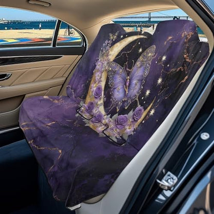 Butterfly Moon Rose Marble Print Waterproof Backseat Cover for Car Trucks Van SUV Jeep, Universal Fit Non-Slip Rear Bench Towel Seat Covers for All Seasons - color: Butterfly Moon Rose Marble