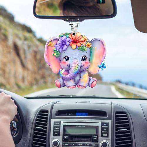 Car Mirror Hanging Accessories - Car Swinging Ornament, Cute Car Rear View Mirror Charm, Garden Hanging Pendant for Home Decoration Christmas Valentine's Day Present (Colorful Elephant) - color: Colorful Elephant