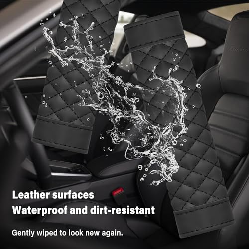 2PCS Car Seat Belt Cover Pad,Soft Leather Seatbelt Covers Breathable Seatbelt Cushion with Plaid Design,All Seasons Universal Car Interior Accessories Seat Belt Cover for Kids & Adults (Black)