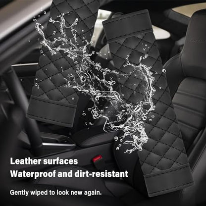 2PCS Car Seat Belt Cover Pad,Soft Leather Seatbelt Covers Breathable Seatbelt Cushion with Plaid Design,All Seasons Universal Car Interior Accessories Seat Belt Cover for Kids & Adults (Black)