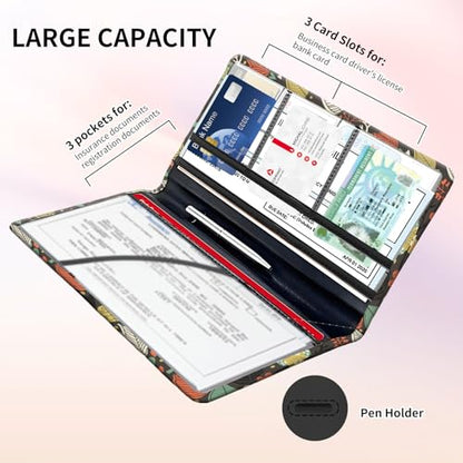 Premium Car Registration and Insurance Card Holder, Cute PU Leather Car Document Holder, Vehicle Glove Box Car Organizer with Magnetic Closure for Driver License, Cards Cute Owls - color: Cute Owls