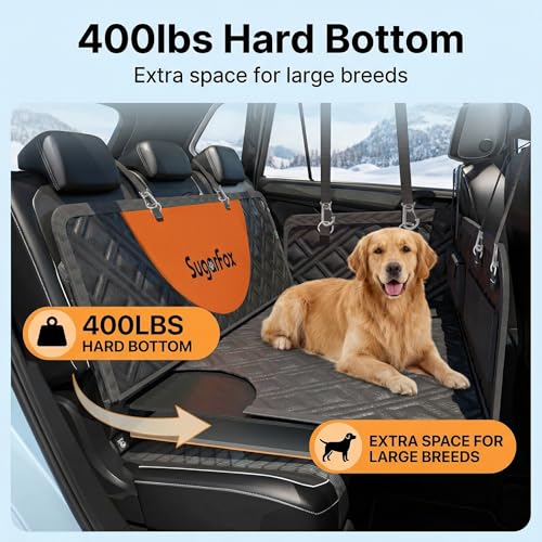 SugarFox Dog Car Seat Cover for Back Seat - Upgraded PU Leather Dog Hammock, 400lbs Hard Bottom Backseat Pet Cover, Waterproof Anti-Scratch + Pet Safety Belt (BLACK-60“x20”) - color: 01-BLACK, size: XL
