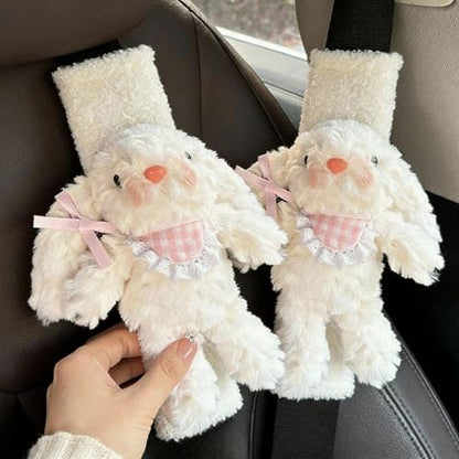 2 PCS Seat Belt Cover Pad, Cute Kawaii Animal Bunny Seatbelt Covers for Kids and Adults, Winter Plush Fluffy Soft Seat Belt Cover, Cartoon Seatbelt Cushion,Car Seat Strap Pads (A-Bunny(Pink)) - color: A-Bunny(Pink)
