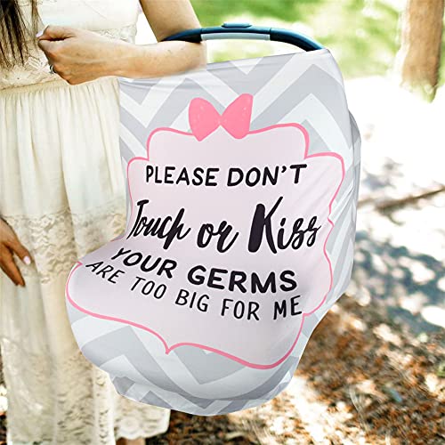 Metplus Car Seat Cover Baby Girl, No Touch Sign Carseat Canopy, Nursing Breastfeeding Covers, Stretchy Universal Fit, Multi-Use for Stroller/Shopping Cart/High Chair, Pink Bow Baby Shower Gift - color: Gray Stripe Kiss
