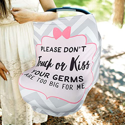 Metplus Car Seat Cover Baby Girl, No Touch Sign Carseat Canopy, Nursing Breastfeeding Covers, Stretchy Universal Fit, Multi-Use for Stroller/Shopping Cart/High Chair, Pink Bow Baby Shower Gift - color: Gray Stripe Kiss