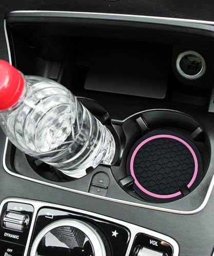 4PCS Car Coasters, Car Accessories Interior, 2.75 Inch Non-Slip Cup Holder Coasters for Most Vehicles (Black&Pink) - color: Black&pink