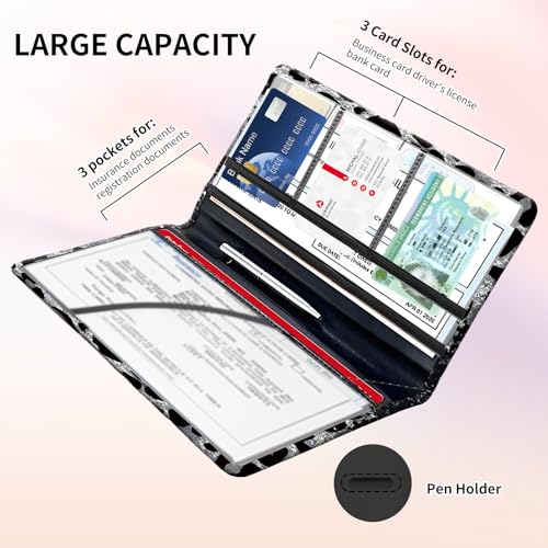 Premium Car Registration and Insurance Card Holder, Cute PU Leather Car Document Holder, Vehicle Glove Box Car Organizer with Magnetic Closure for Driver License, Cards Grey Glittery Leopard - color: Grey Glittery Leopard