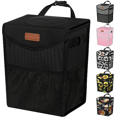 Pritent Car Trash Can with Lid, Cute Leakproof Car Trash Garbage Bag Hanging Vehicle Trash Bin Small Portable Automotive Garbage Cans Organizer for Back/Front Seat(4 Gallons,Black) - color: Black, size: 4 Gallons