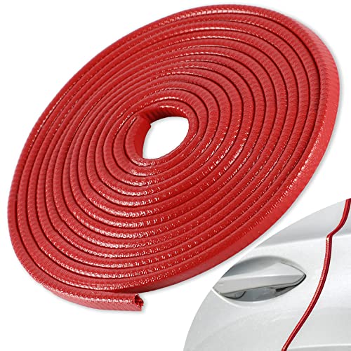 SINGARO 16.4Ft (5M) Car Door Edge Guard, No Glue Car Door Entry Guard Protective Strip, Rubber Edge Trim Car Door Protector, Applicable to Car, Truck, SUV and ATV, Car Exterior Accessories（Red） - color: Red, size: 16.4Ft/5M