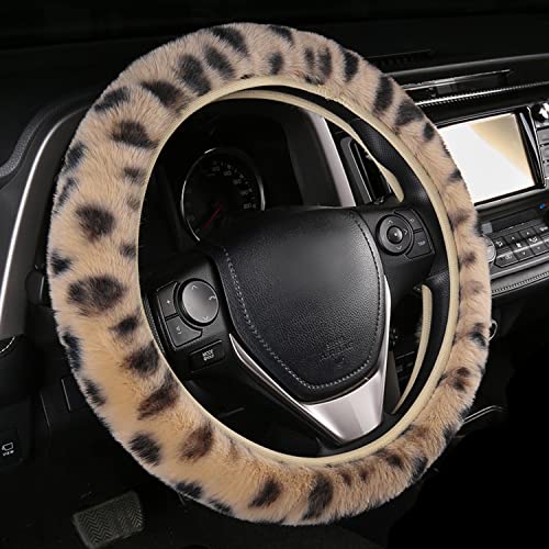 Pinbola 5pcs in 1 Set Faux Wool Steering Wheel Cover Soft Fluffy Handbrake Cover & Gear Shift Cover & 2pcs Seat Belt Shoulder Pads Warm Universal Fit for 15 Inch (L-Beige) - color: L-Beige