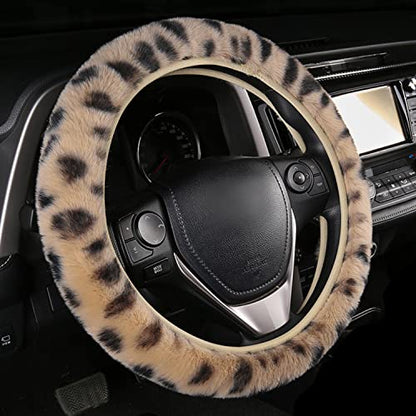 Pinbola 5pcs in 1 Set Faux Wool Steering Wheel Cover Soft Fluffy Handbrake Cover & Gear Shift Cover & 2pcs Seat Belt Shoulder Pads Warm Universal Fit for 15 Inch (L-Beige) - color: L-Beige