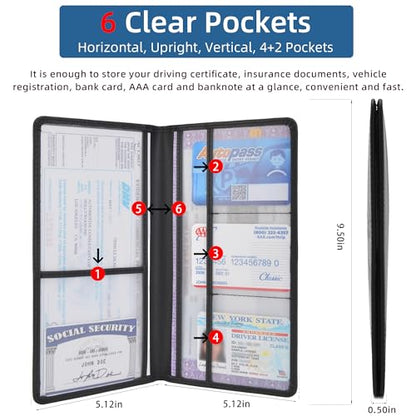 Premium Car Registration & Insurance Card Holder with Magnetic Closure & Clear Pockets, Glove Box Organizer for Documents, Driver's License (Black) - color: black