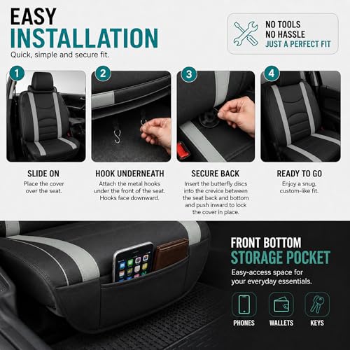 FH Group Front Set Faux Leather Car Seat Covers Cushions for Low Back Seat, Universal Fit, Airbag Compatible Seat Cover for SUV, Sedan Gray/Black - color: Gray - Front Set