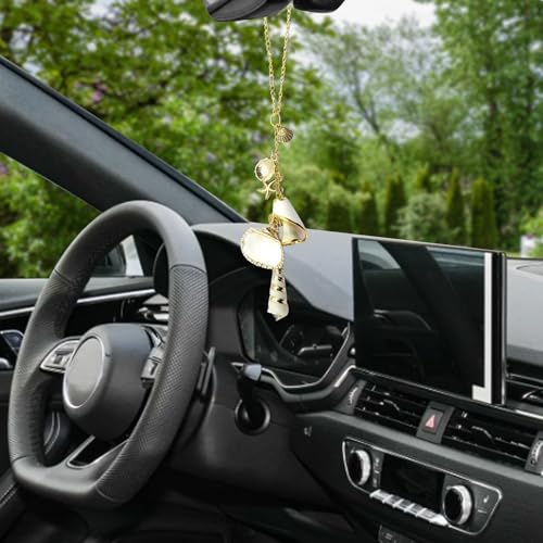 Sea Shells Themed Car Accessories, Handmade Coastal Sea Shell Hanging Charm for Rear View Mirror - Boho Aesthetic Pendant Gift for Women