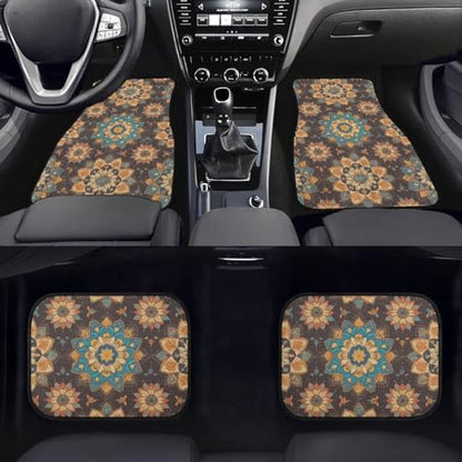 Mandala Car Rubber Floor Mat 4PCS Retro Ethnic Tribe Mandala Graphic Front and Rear Mats Rubbers Non Slip Floor Mats Heel Pad Gradient Lotus Flower Fit for SUV Van Truck - color: Retro Mandala Flower
