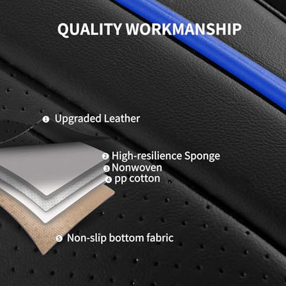 HChengkikz Car Seat Covers, Breathable and Waterproof Faux Leather Automotive Seat Covers, Universal Anti-Slip Driver Seat Cover for Cars SUV Pick-up Truck Sedan (5 PCS Full Set, Black + Blue) - color: Style1 Black+Blue, size: Full Seat