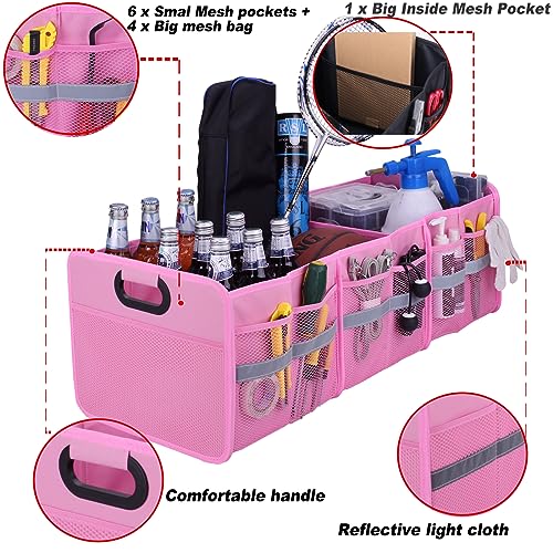 Large Collapsible Trunk Organizer with Multi Pockets, 3 Compartments Storage Organizer for Car, SUV, Minivan