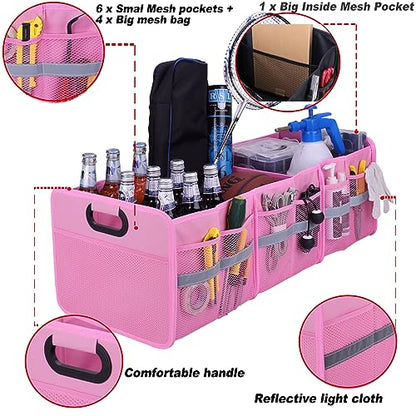 Large Collapsible Trunk Organizer with Multi Pockets, 3 Compartments Storage Organizer for Car, SUV, Minivan