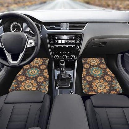 Mandala Car Rubber Floor Mat 4PCS Retro Ethnic Tribe Mandala Graphic Front and Rear Mats Rubbers Non Slip Floor Mats Heel Pad Gradient Lotus Flower Fit for SUV Van Truck - color: Retro Mandala Flower