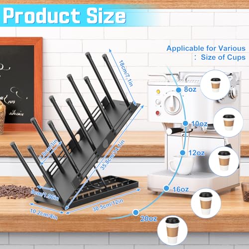 Adjustable Coffee Cup and Lid Holder,4 Compartment Metal Countertop Disposable Cup Dispenser Organizer for Coffee Bar Station Home Office Breakroom(Black)