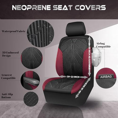 CAR PASS Waterproof Black Red Car seat Covers Front Seat Covers Neoprene Wetsuit,All-Weather Non-Slip Durable,Universal Fit for SUV Sedan Truck Automotive,Armrest Airbag Compatible,Emboss Black Red - color: Black and Red, size: Two Front
